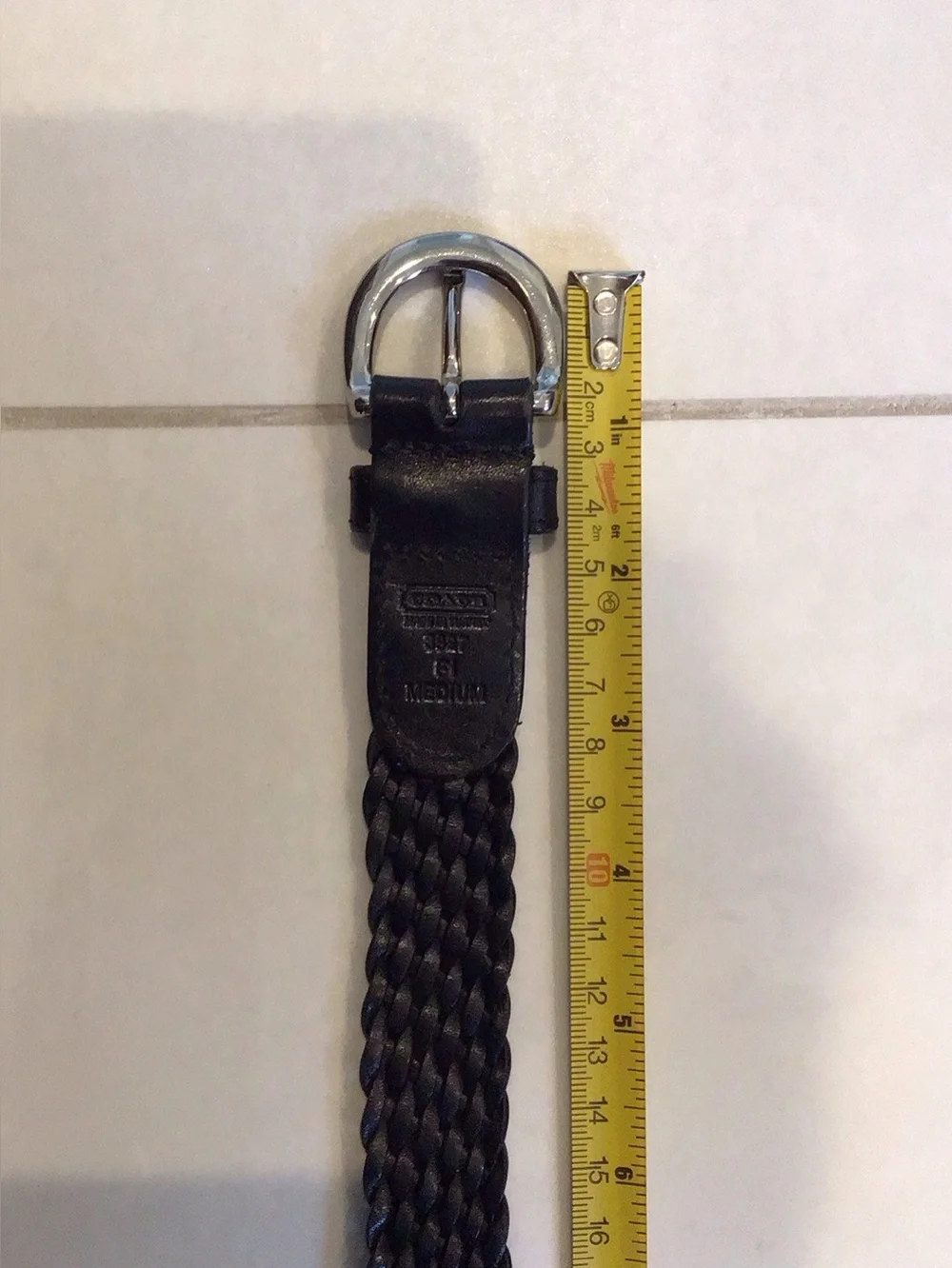 Coach Braided Leather Men’s Belt in Black with Silver Buckle.  Size: M 38 Inches